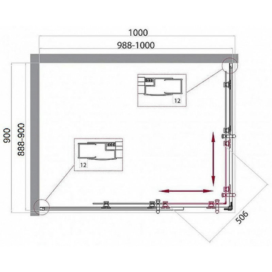 Душевой уголок BelBagno Uno 100х90 UNO-195-AH-2-100/90-C-Cr профиль Хром стекло прозрачное