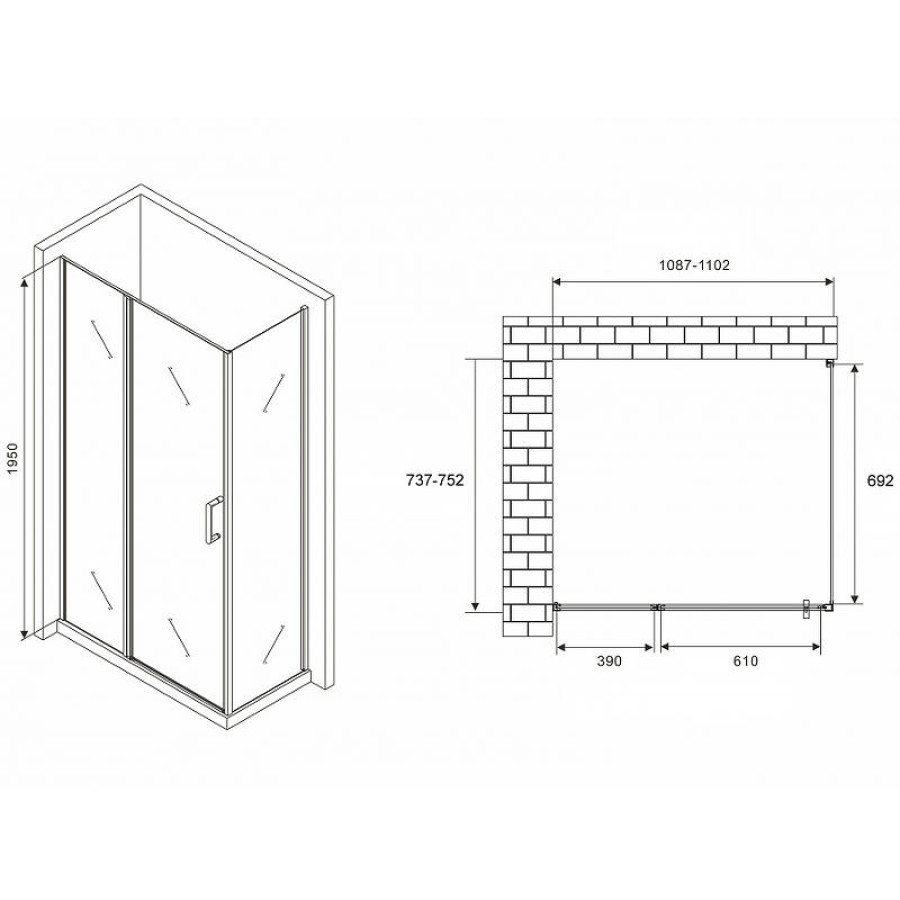 Душевой уголок Abber Sonnenstrand 110x75 AG04110BS-S75B профиль Черный стекло прозрачное