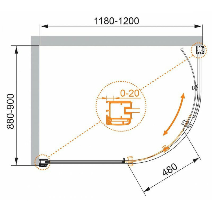 Душевой уголок Cezares Anima 120x90 ANIMA-W-RH-1-120/90-C-Cr профиль Хром стекло прозрачное