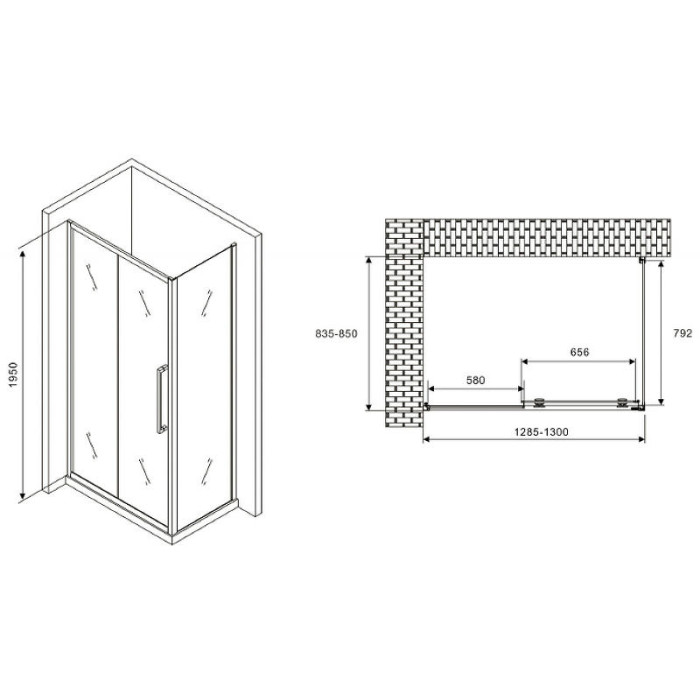 Душевой уголок Abber Schwarzer Diamant 130x85 AG30130BH-S85B профиль Черный стекло прозрачное