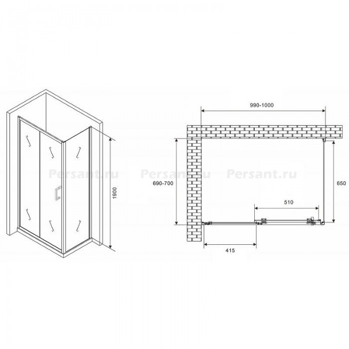 Душевой уголок Abber Schwarzer Diamant 100x70 AG301005-S705 профиль Хром стекло прозрачное