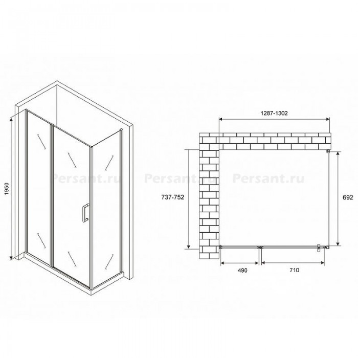 Душевой уголок Abber Sonnenstrand 130х75 AG04130S-S75 профиль Хром стекло прозрачное