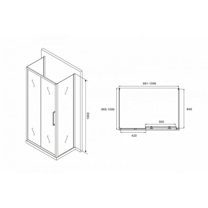 Душевой уголок Abber Schwarzer Diamant 100x100 AG30100H-S100-S100 профиль Хром стекло прозрачное