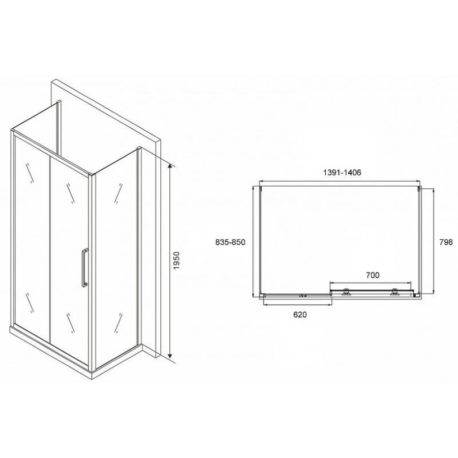 Душевой уголок Abber Schwarzer Diamant 140x85 AG30140MH-S85M-S85M профиль Хром стекло матовое