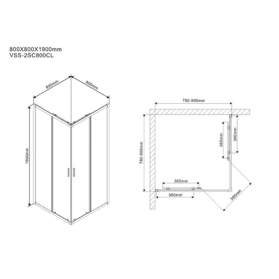 Душевой уголок Vincea Scala 80х80 VSS-2SC800CL профиль Хром стекло прозрачное