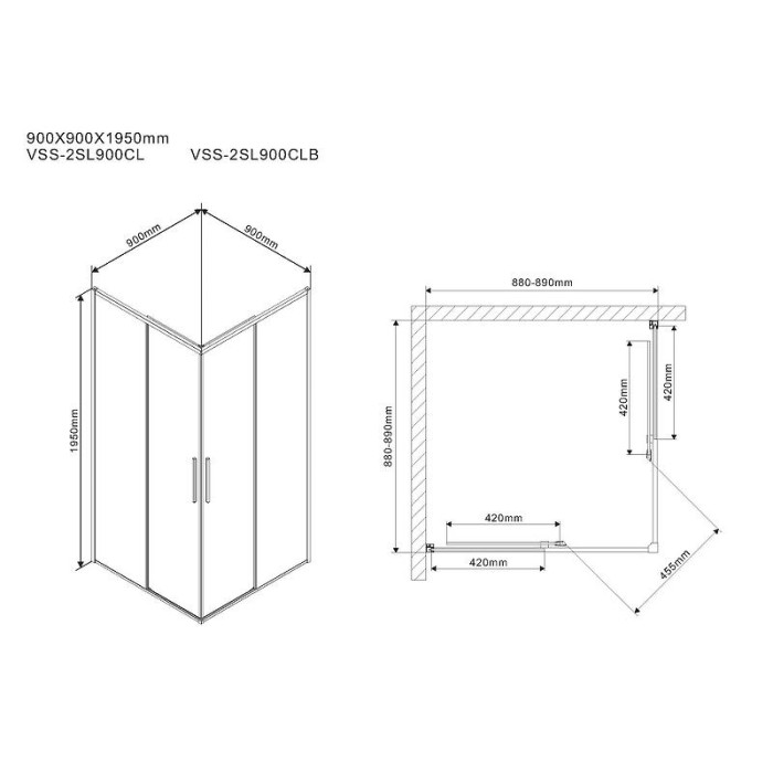 Душевой уголок Vincea Slim 90х90 VSS-2SL900CL профиль Хром стекло прозрачное