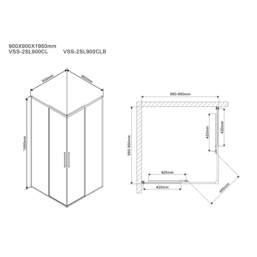 Душевой уголок Vincea Slim 90х90 VSS-2SL900CL профиль Хром стекло прозрачное