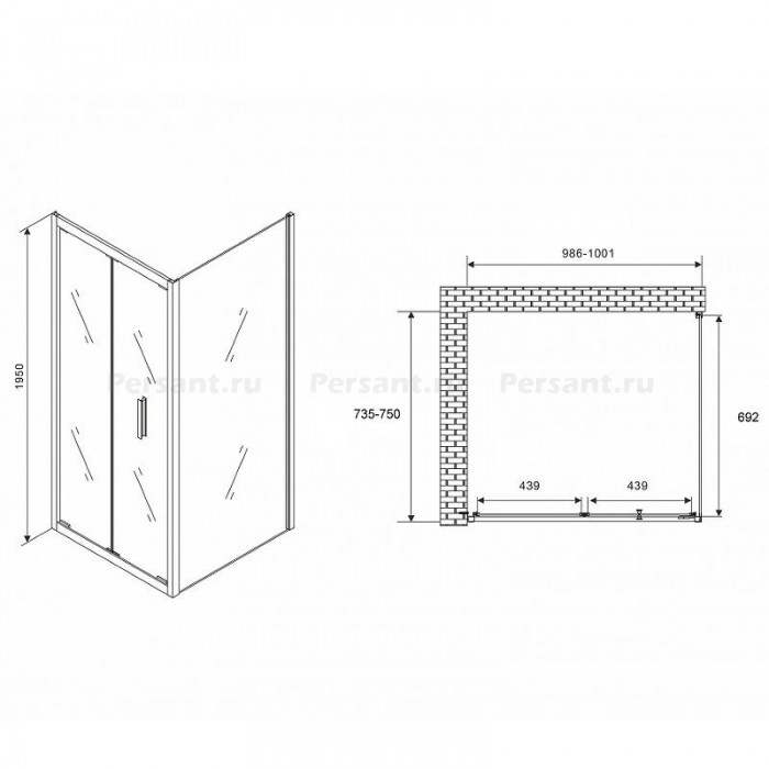 Душевой уголок Abber Sonnenstrand 100х75 AG07100-S75 профиль Хром стекло прозрачное