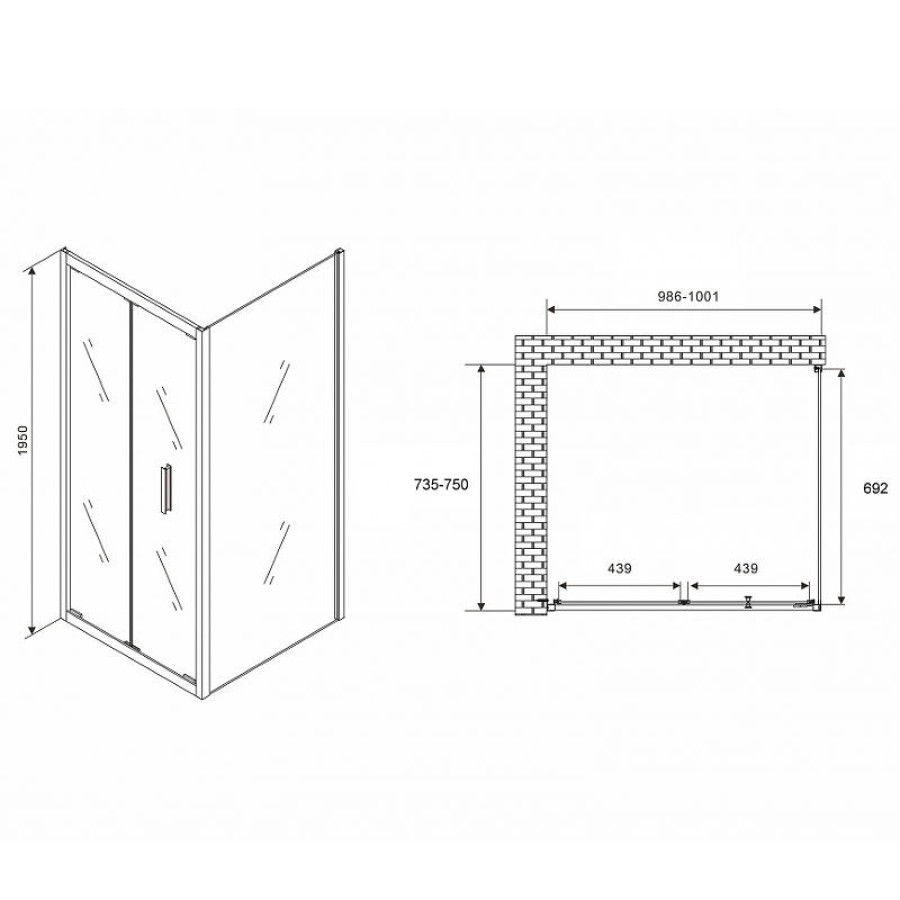 Душевой уголок Abber Sonnenstrand 100х75 AG07100-S75 профиль Хром стекло прозрачное