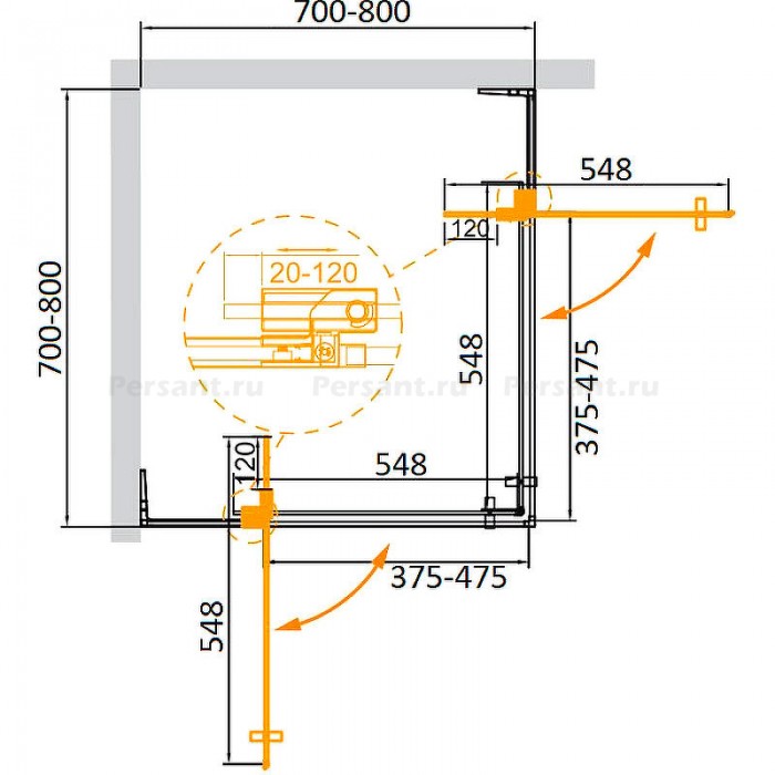 Душевой уголок Cezares Slider 75x75 SLIDER-A-2-70/80-BR-Cr профиль Хром стекло бронзовое