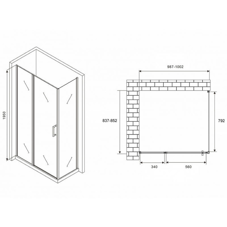 Душевой уголок Abber Sonnenstrand 100х85 AG04100MS-S85M профиль Хром стекло матовое