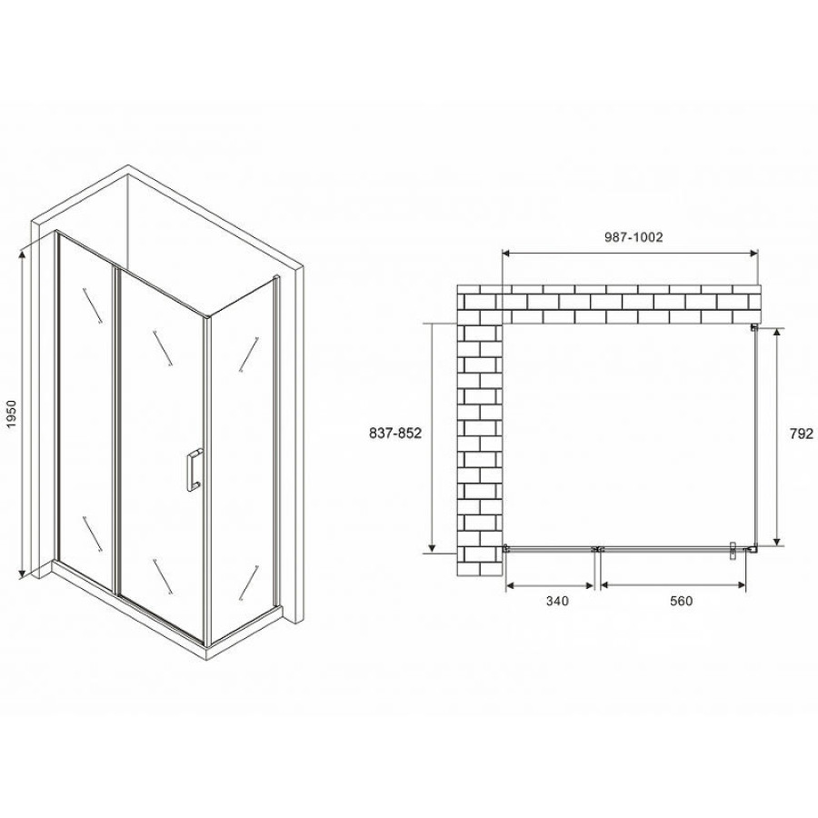 Душевой уголок Abber Sonnenstrand 100x85 AG04100BS-S85B профиль Черный стекло прозрачное