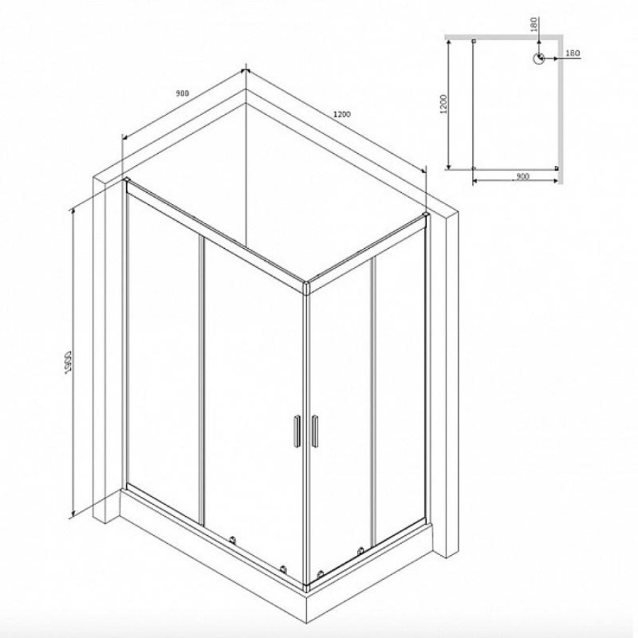 Душевой уголок AM.PM Gem 120х90 W90G-404-120290-BT профиль Черный матовый стекло прозрачное