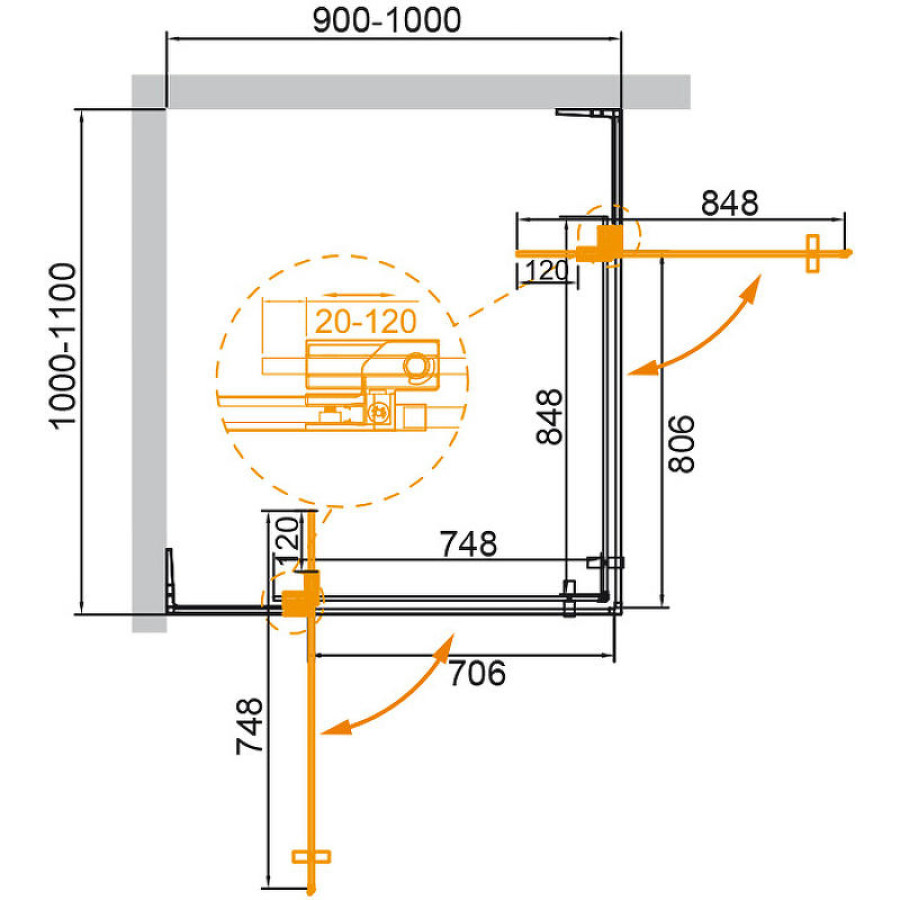 Душевой уголок Cezares Slider 100x110 SLIDER-AH-2-90/100-100/110-C-Cr профиль Хром стекло прозрачное