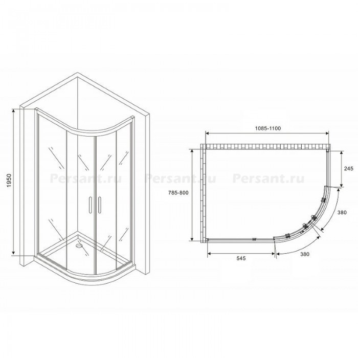 Душевой уголок Abber Schwarzer Diamant 110x80 AG01118 профиль Хром стекло прозрачное