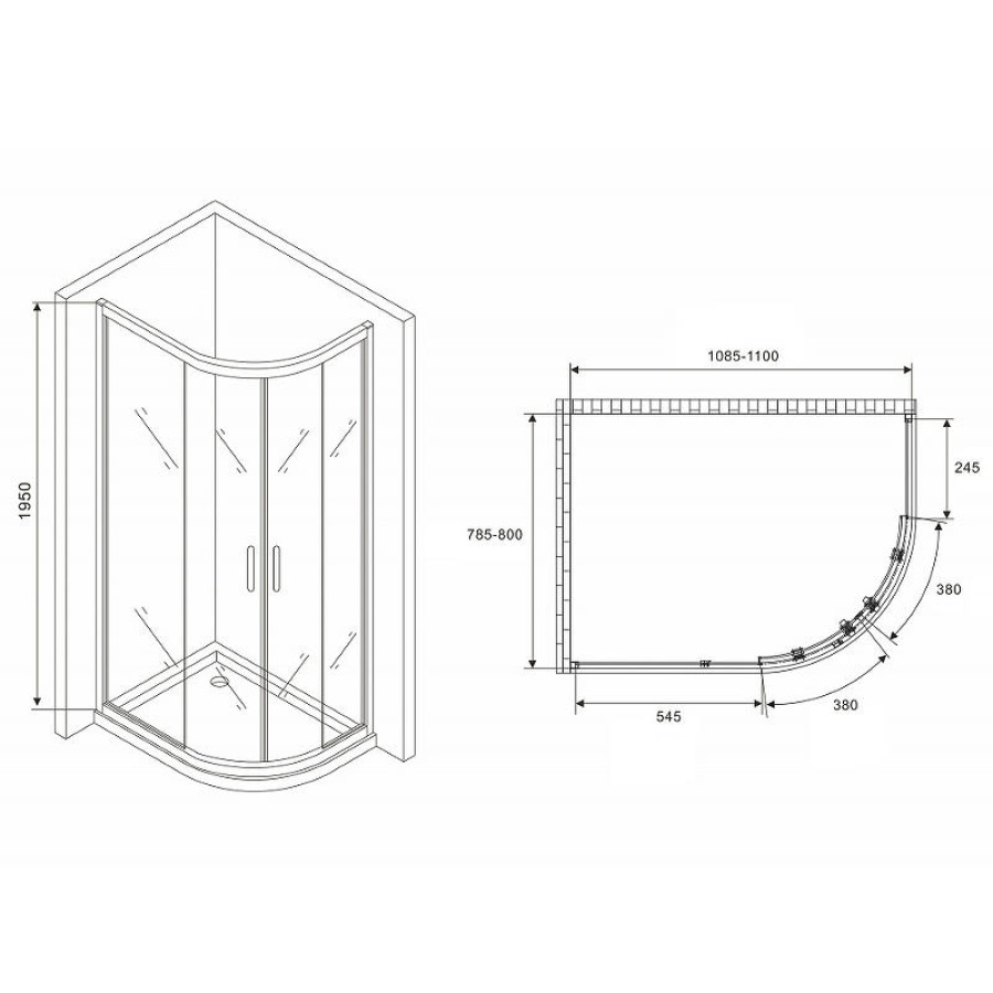 Душевой уголок Abber Schwarzer Diamant 110x80 AG01118 профиль Хром стекло прозрачное