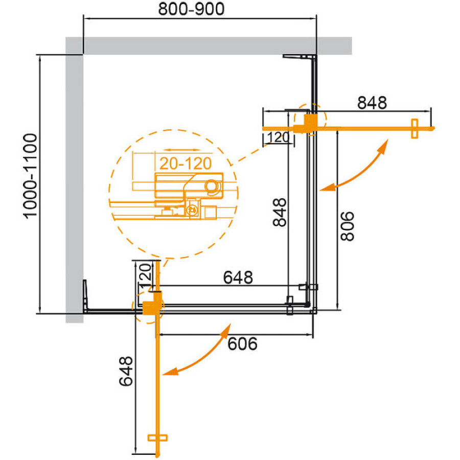 Душевой уголок Cezares Slider 90x110 SLIDER-AH-2-80/90-100/110-C-NERO профиль Черный матовый стекло прозрачное