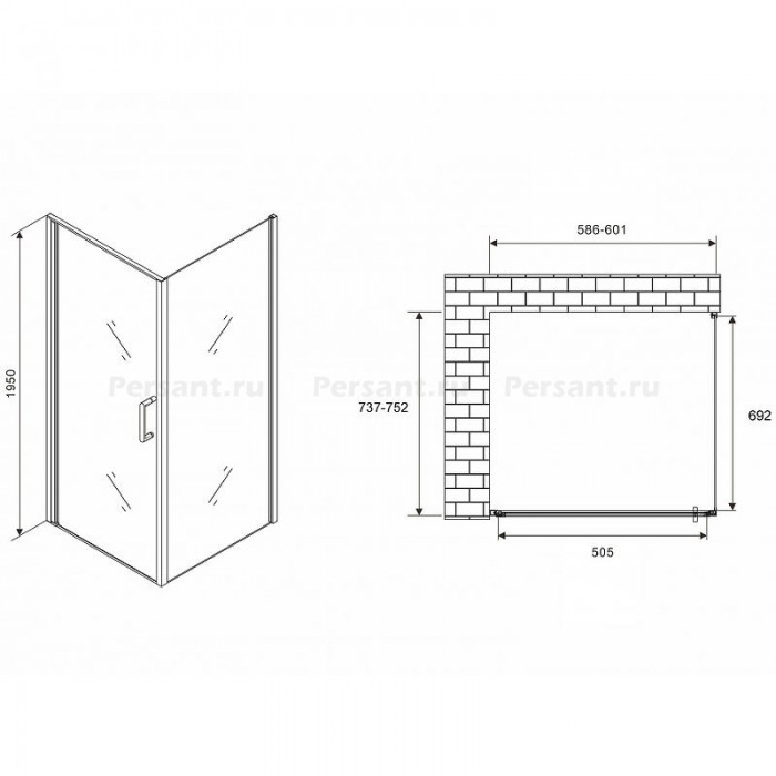 Душевой уголок Abber Sonnenstrand 60x75 AG04060-S75 профиль Хром стекло прозрачное