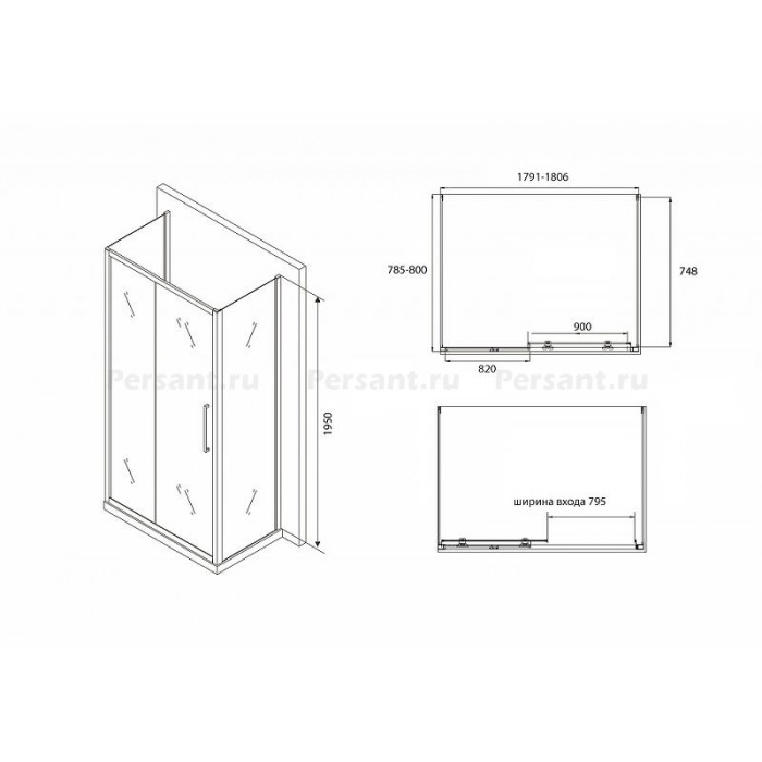 Душевой уголок Abber Schwarzer Diamant 180х80 AG30180BH-S80B-S80B профиль Черный стекло прозрачное