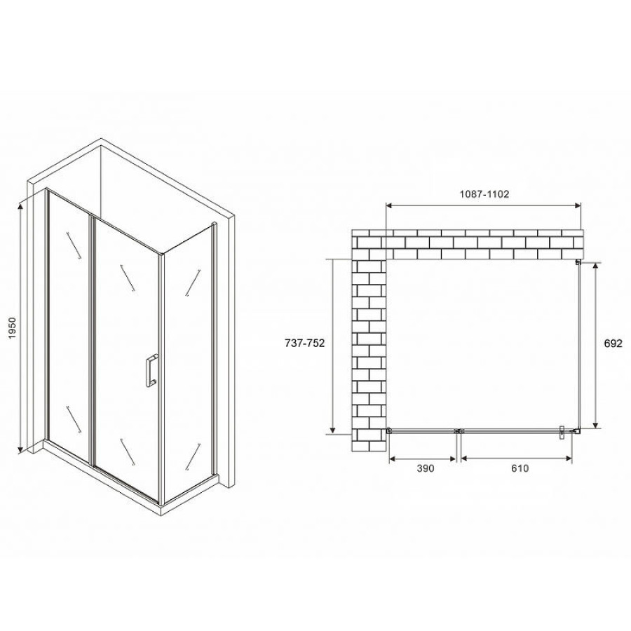 Душевой уголок Abber Sonnenstrand 110х75 AG04110MS-S75M профиль Хром стекло матовое