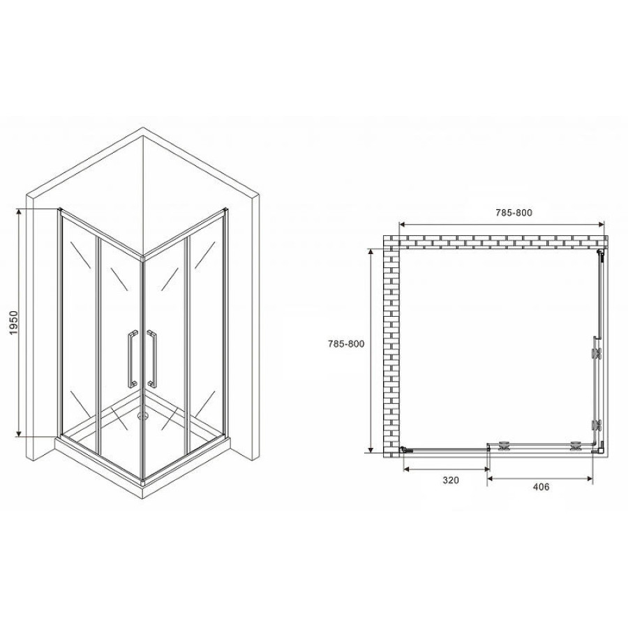 Душевой уголок Abber Schwarzer Diamant 80x80 AG02080BMH профиль Черный стекло матовое