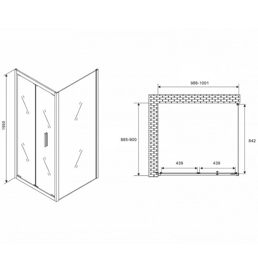 Душевой уголок Abber Sonnenstrand 100х90 AG07100B-S90B профиль Черный стекло прозрачное