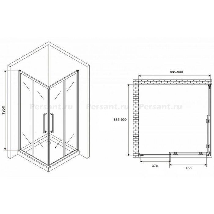 Душевой уголок Abber Schwarzer Diamant 90x90 AG02090H профиль Хром стекло прозрачное