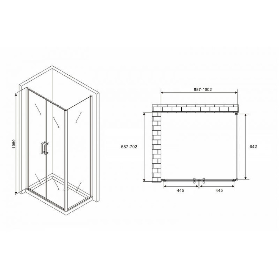 Душевой уголок Abber Sonnenstrand 100x70 AG04100BC-S70B профиль Черный стекло прозрачное