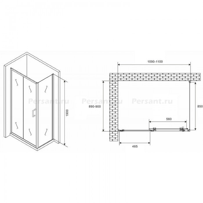 Душевой уголок Abber Schwarzer Diamant 110x90 AG301105-S905 профиль Хром стекло прозрачное
