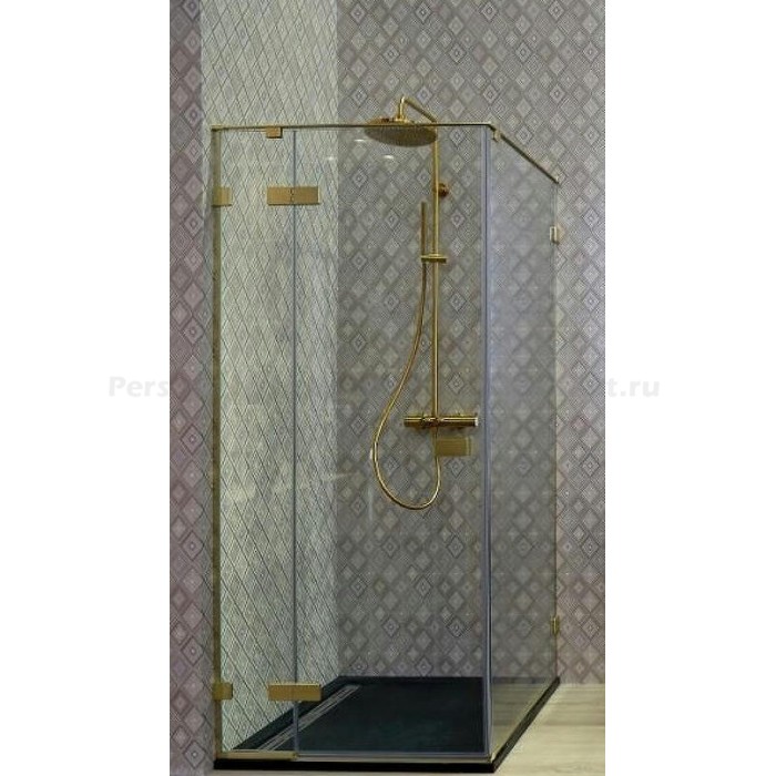 Душевой уголок Cezares Bellagio 100x90 BELLAGIO-AH-1-100/90-C-BORO золото брашированное стекло прозрачное