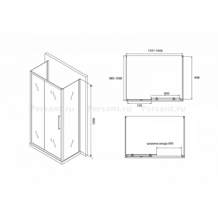 Душевой уголок Abber Schwarzer Diamant 160х100 AG30160BH-S100B-S100B профиль Черный стекло прозрачное