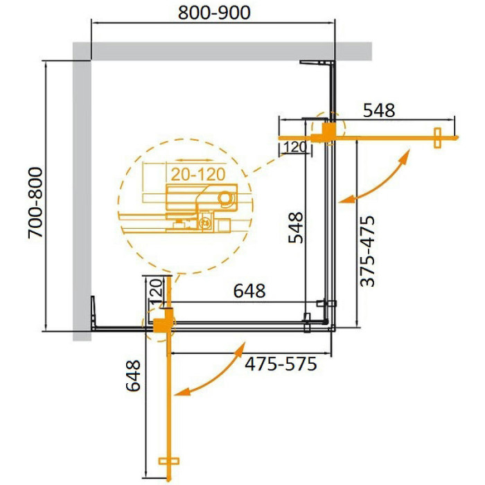 Душевой уголок Cezares Slider 75x85 SLIDER-AH-2-70/80-80/90-C-Cr профиль хром стекло прозрачное