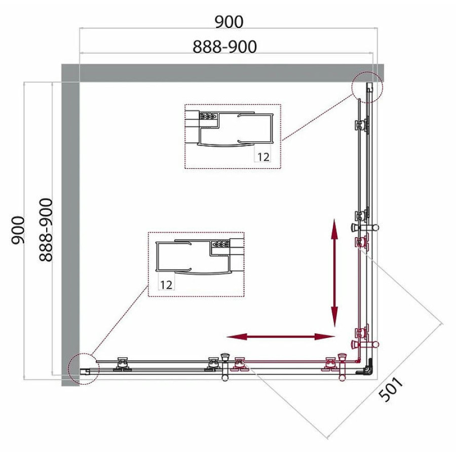 Душевой уголок BelBagno UNO-195-A-2-90-C-Cr 90x90 профиль Хром стекло прозрачное