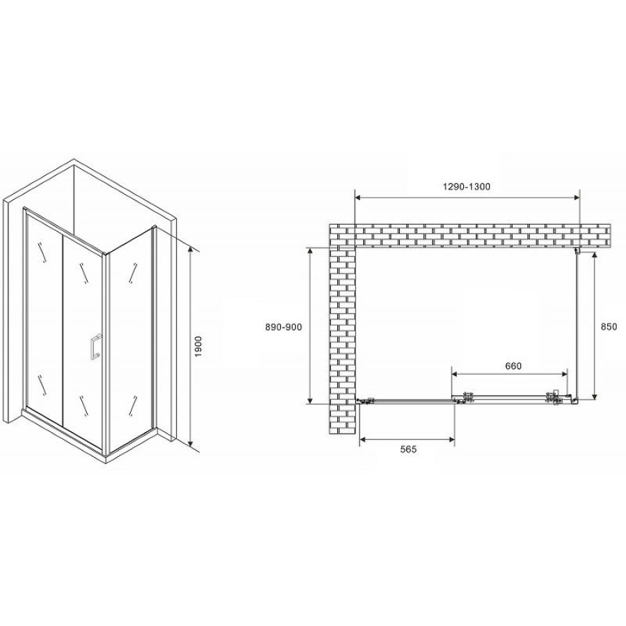 Душевой уголок Abber Schwarzer Diamant 130x90 AG301305-S905 профиль Хром стекло прозрачное