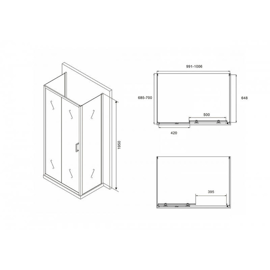 Душевой уголок Abber Schwarzer Diamant 100х70 AG30100B-S70B-S70B профиль Черный стекло прозрачное