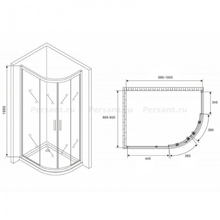 Душевой уголок Abber Schwarzer Diamant 100x90 AG01190 профиль Хром стекло прозрачное