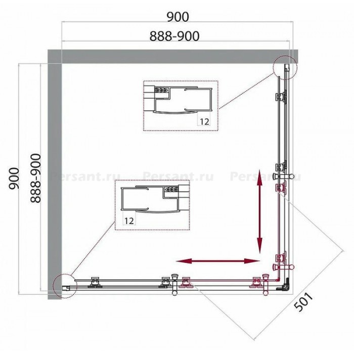 Душевой уголок BelBagno Uno 90х90 UNO-195-A-2-90-P-Nero профиль черный стекло рифленое