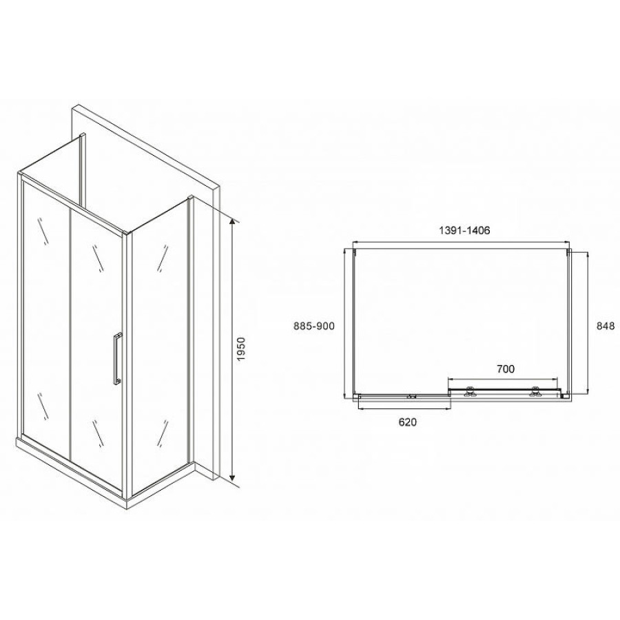 Душевой уголок Abber Schwarzer Diamant 140x90 AG30140MH-S90M-S90M профиль Хром стекло матовое