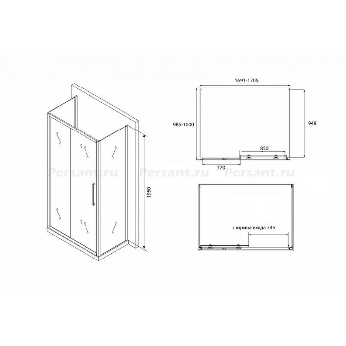 Душевой уголок Abber Schwarzer Diamant 170х100 AG30170BH-S100B-S100B профиль Черный стекло прозрачное