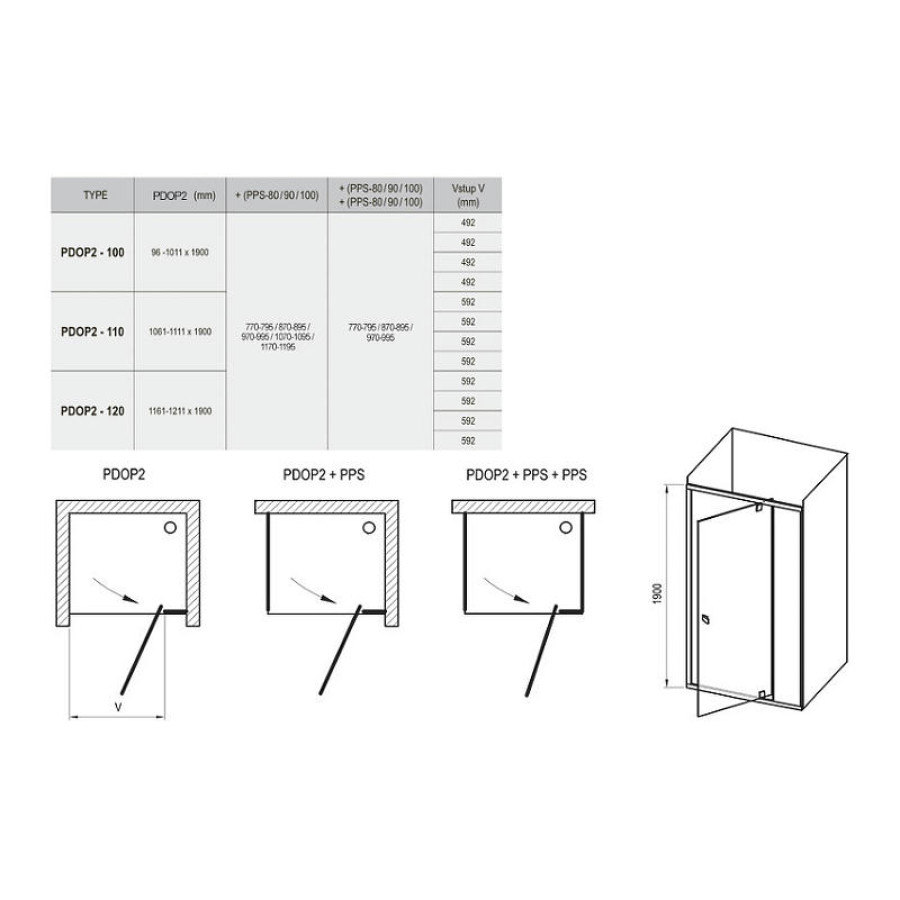 Душевой уголок Ravak Pivot PDOP2+PPS 100х80 03GA0C00Z1+90G40C00Z1 профиль Хром стекло Transparent