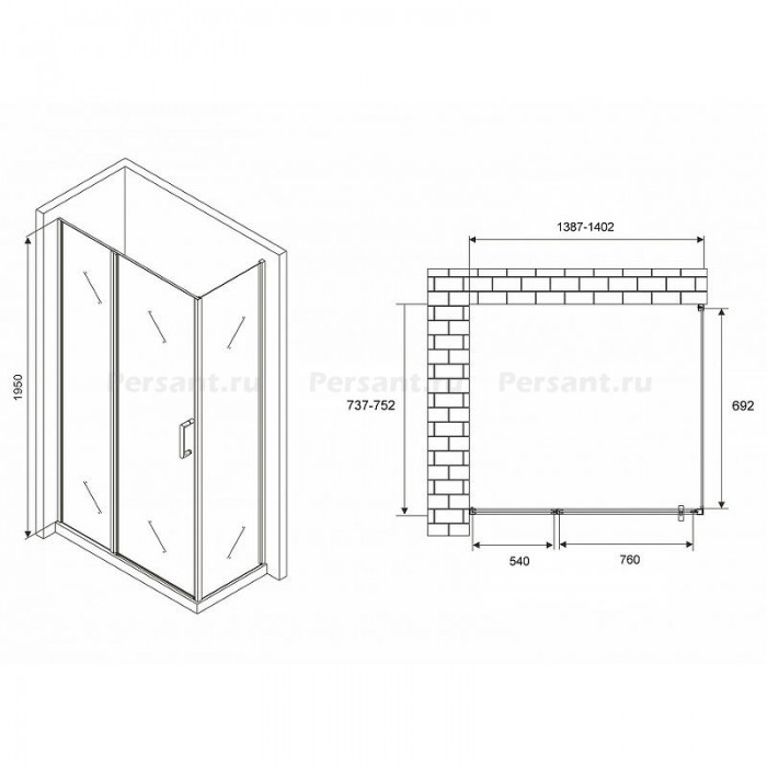 Душевой уголок Abber Sonnenstrand 140х75 AG04140S-S75 профиль Хром стекло прозрачное
