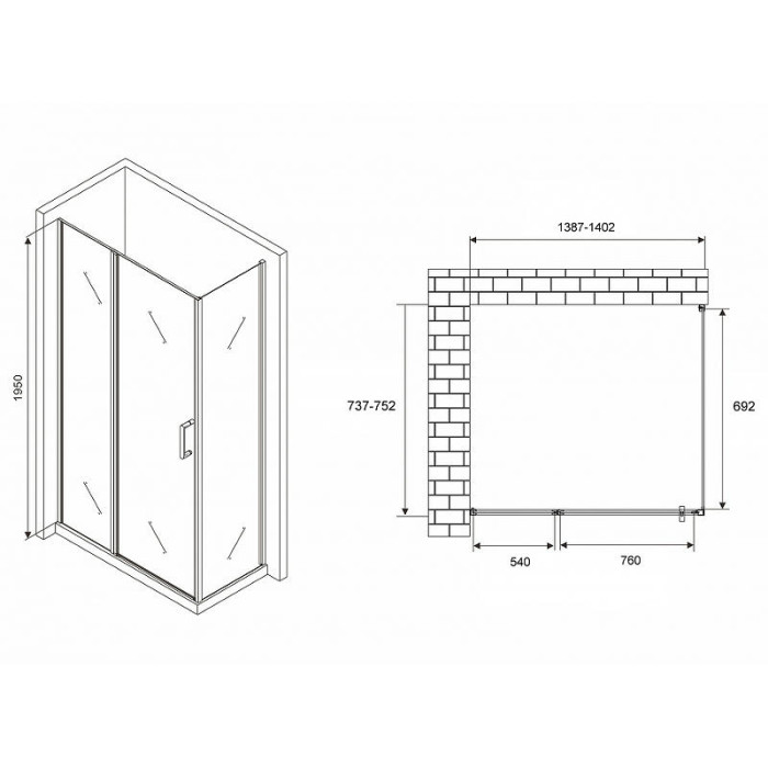 Душевой уголок Abber Sonnenstrand 140х75 AG04140S-S75 профиль Хром стекло прозрачное
