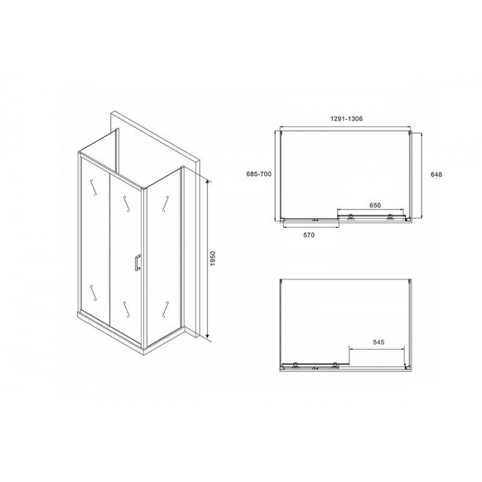 Душевой уголок Abber Schwarzer Diamant 130х70 AG30130B-S70B-S70B профиль Черный стекло прозрачное
