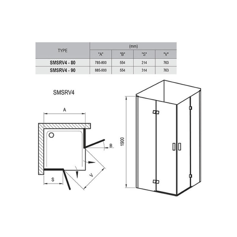 Душевой уголок Ravak Smartline SMSRV4-80 80x80 1SV44A00Z1 профиль Хром стекло Transparent