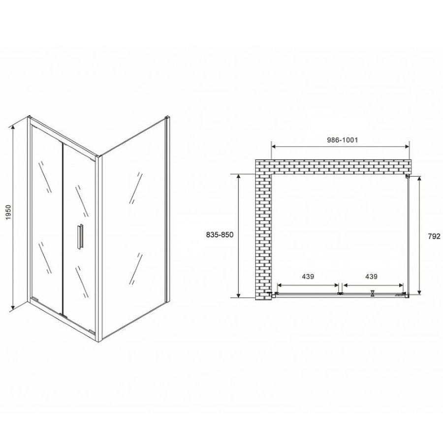 Душевой уголок Abber Sonnenstrand 100х85 AG07100-S85 профиль Хром стекло прозрачное