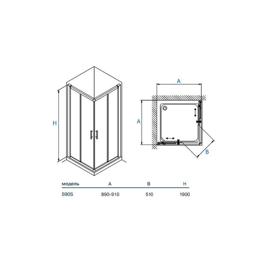 Душевой уголок Koller Pool Aqua Line 90X90 S90SC профиль Хром стекло прозрачное