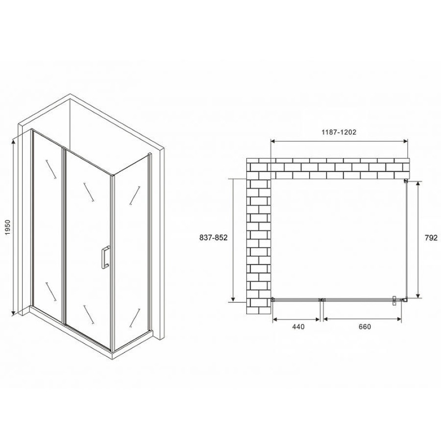 Душевой уголок Abber Sonnenstrand 120x85 AG04120BS-S85B профиль Черный стекло прозрачное