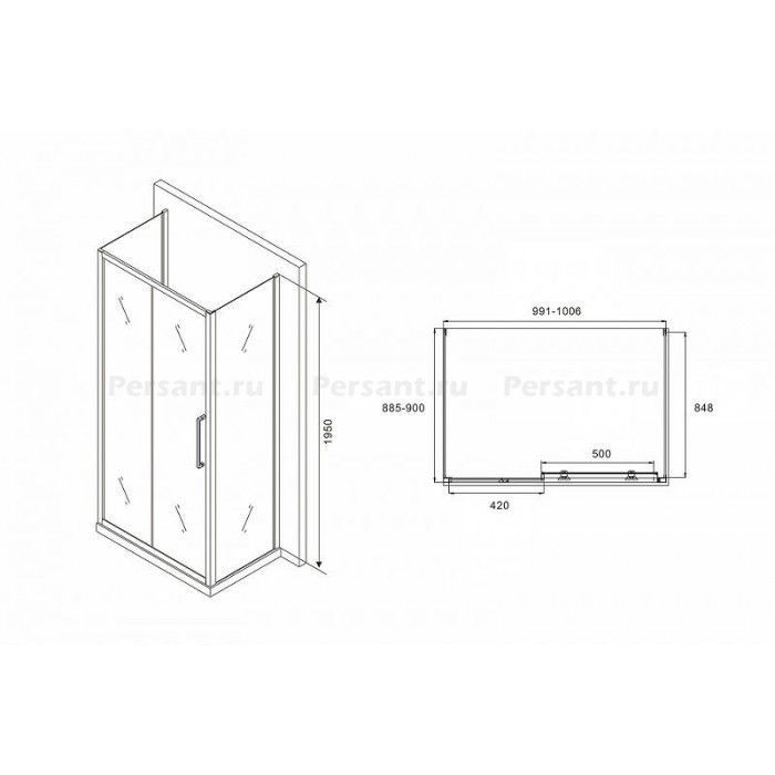 Душевой уголок Abber Schwarzer Diamant 100x90 AG30100H-S90-S90 профиль Хром стекло прозрачное