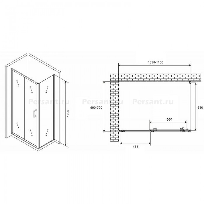 Душевой уголок Abber Schwarzer Diamant 110x70 AG301105-S705 профиль Хром стекло прозрачное
