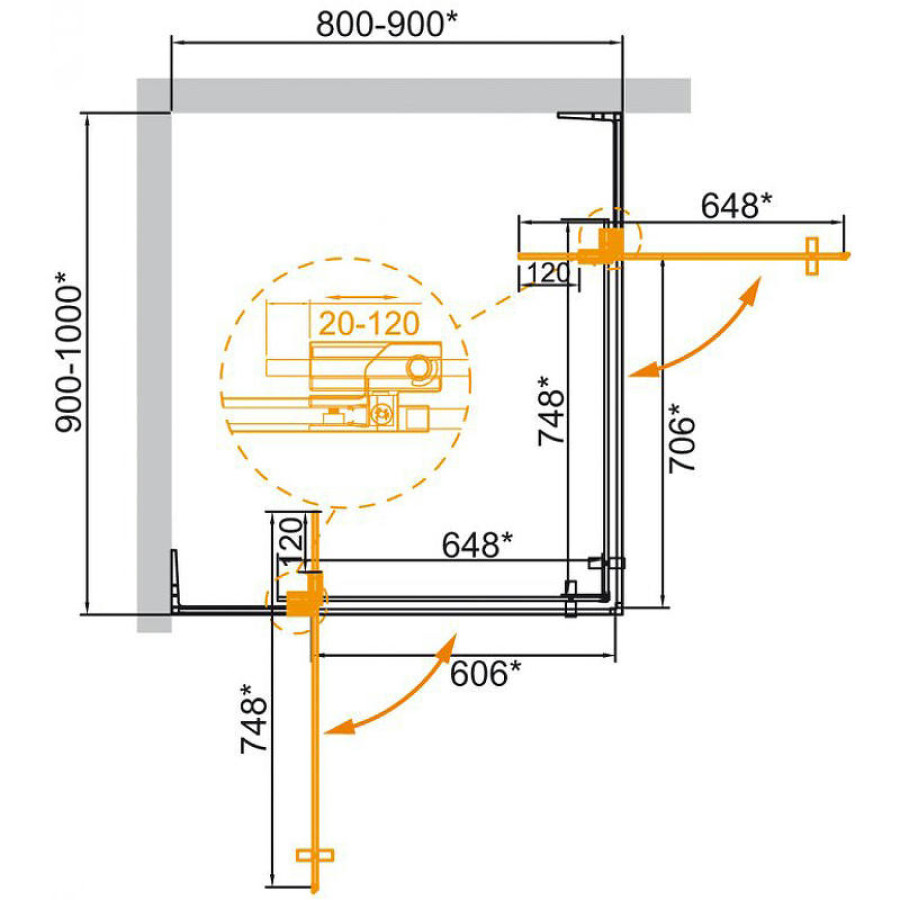 Душевой уголок Cezares Slider 90x100 SLIDER-AH-2-80/90-90/100-C-Cr профиль Хром стекло прозрачное